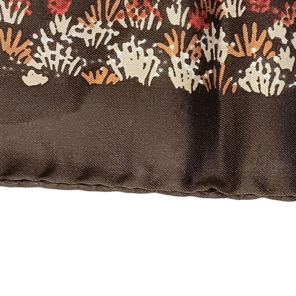 VTG Mr Emperor Square Scarf Brown Rust Tan Floral Botanical Abstract Italy 26x26 - Picture 12 of 13